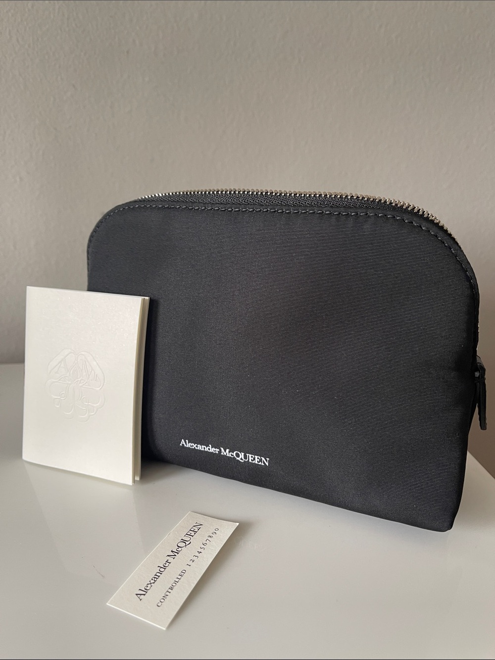 Alexander McQueen Black & White Logo Nylon Pouch Cosmetic Bag Wristlet - Picture 7 of 8